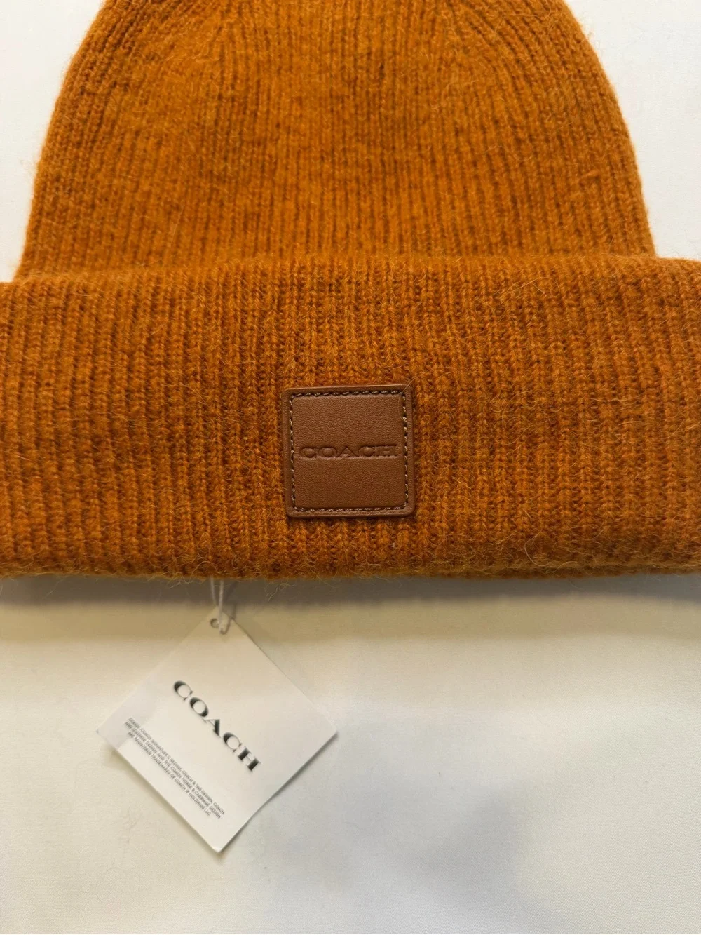 Coach Men’s Rust Brown Ribbed Knit Cuff Beanie